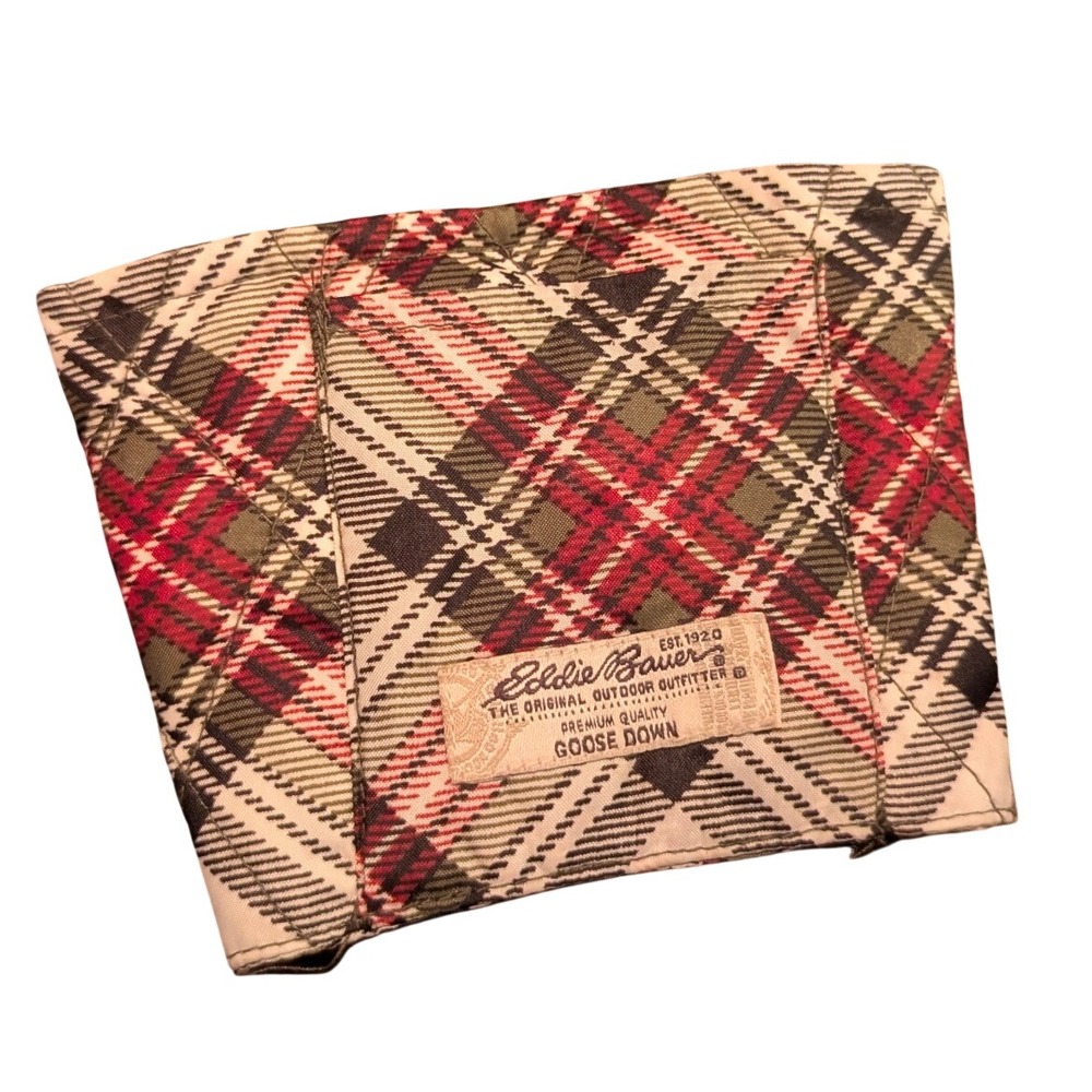 Eddie Bauer Plaid Goose Down Insulated Coffee Cup Sleeve Reusable Cozy Red White